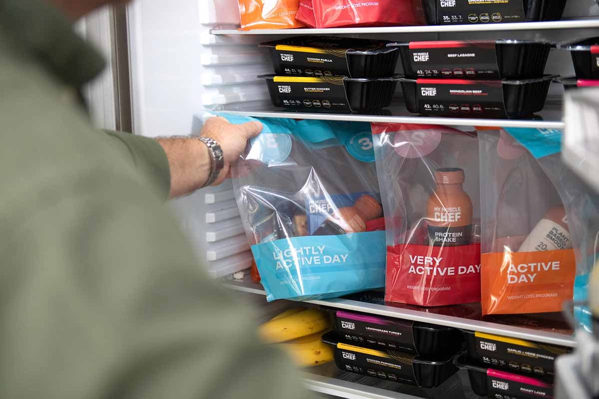 My Muscle Chef meals and snacks in a fridge