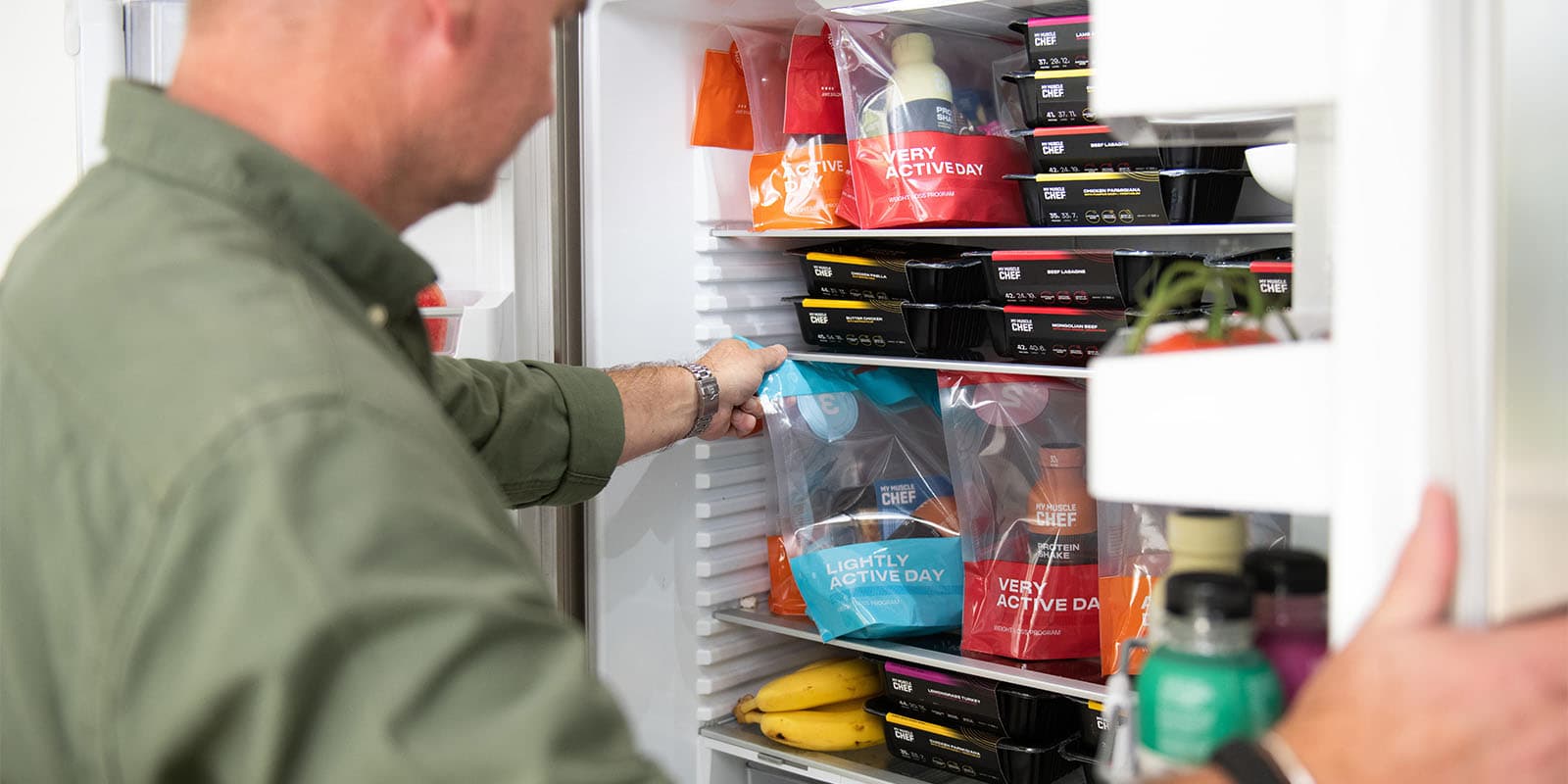 My Muscle Chef Weight loss snacks and meals in a fridge