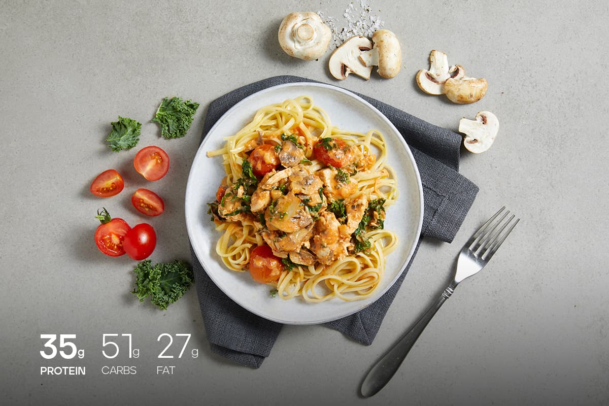 My Muscle Chef Creamy Tomato Chicken Fettuccine Plated