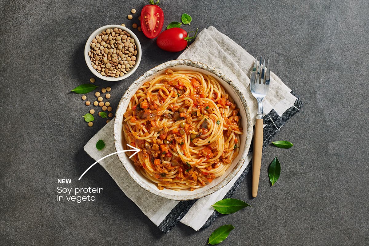 My Muscle Chef Vegan Spaghetti plated on a table