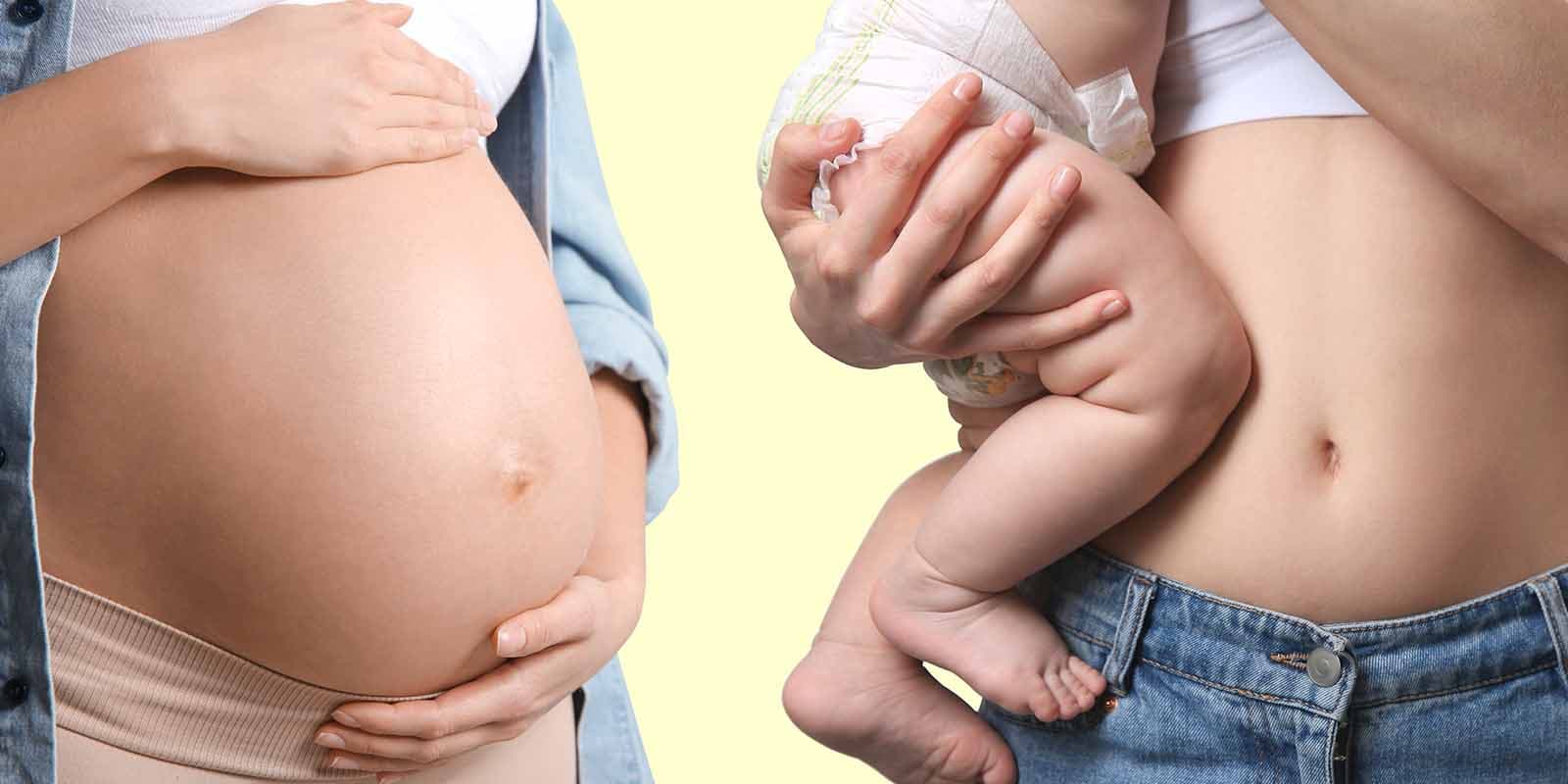 Woman pregnancy showing before and after