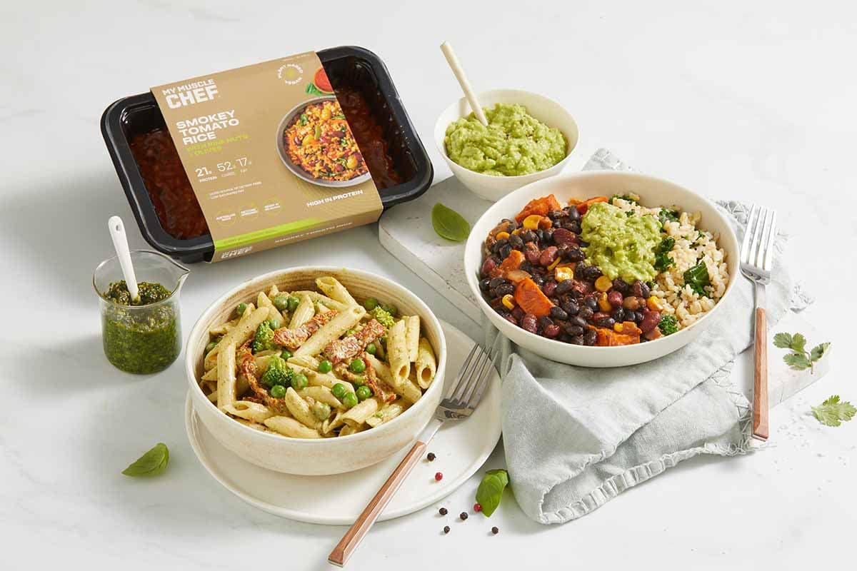 vegetarian meals plated on a table