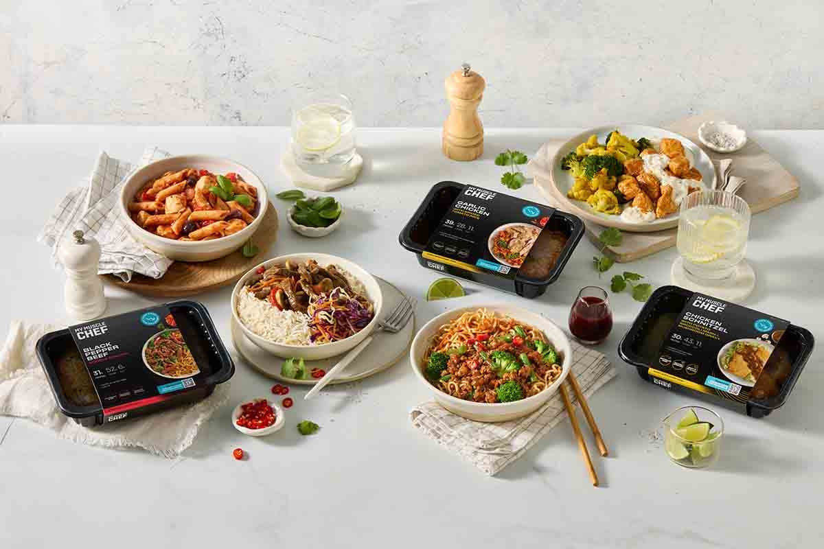 My Muscle Chef low calorie meals on a table top