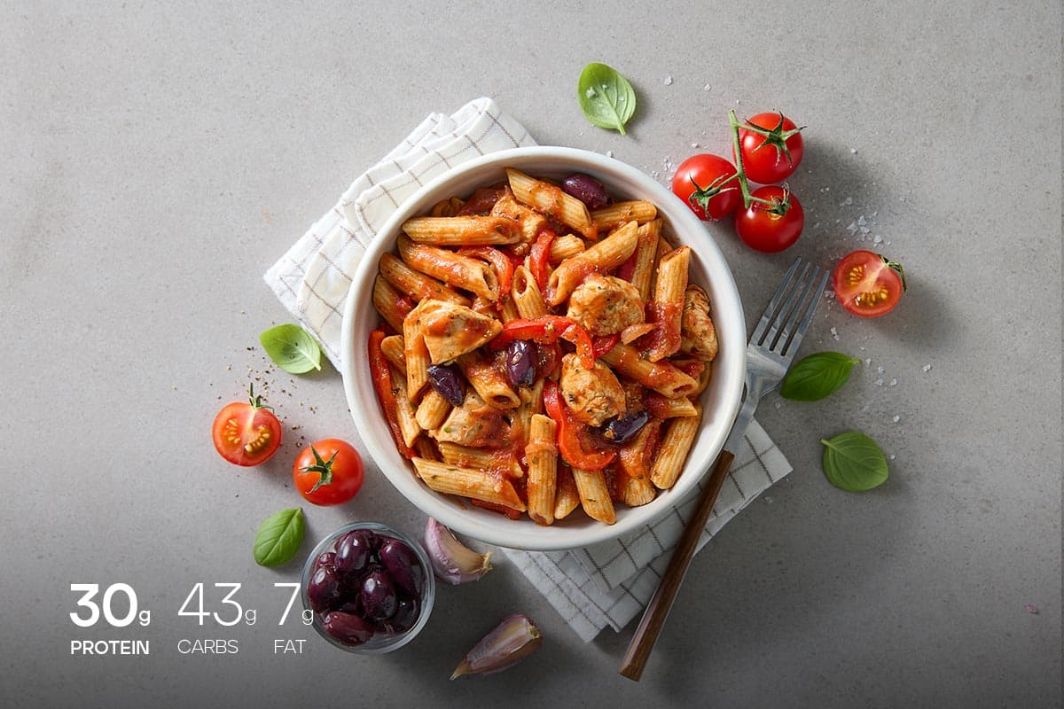 Pasta meal plated on a table