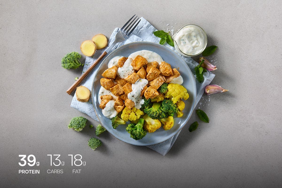 Chicken meal plated on a table