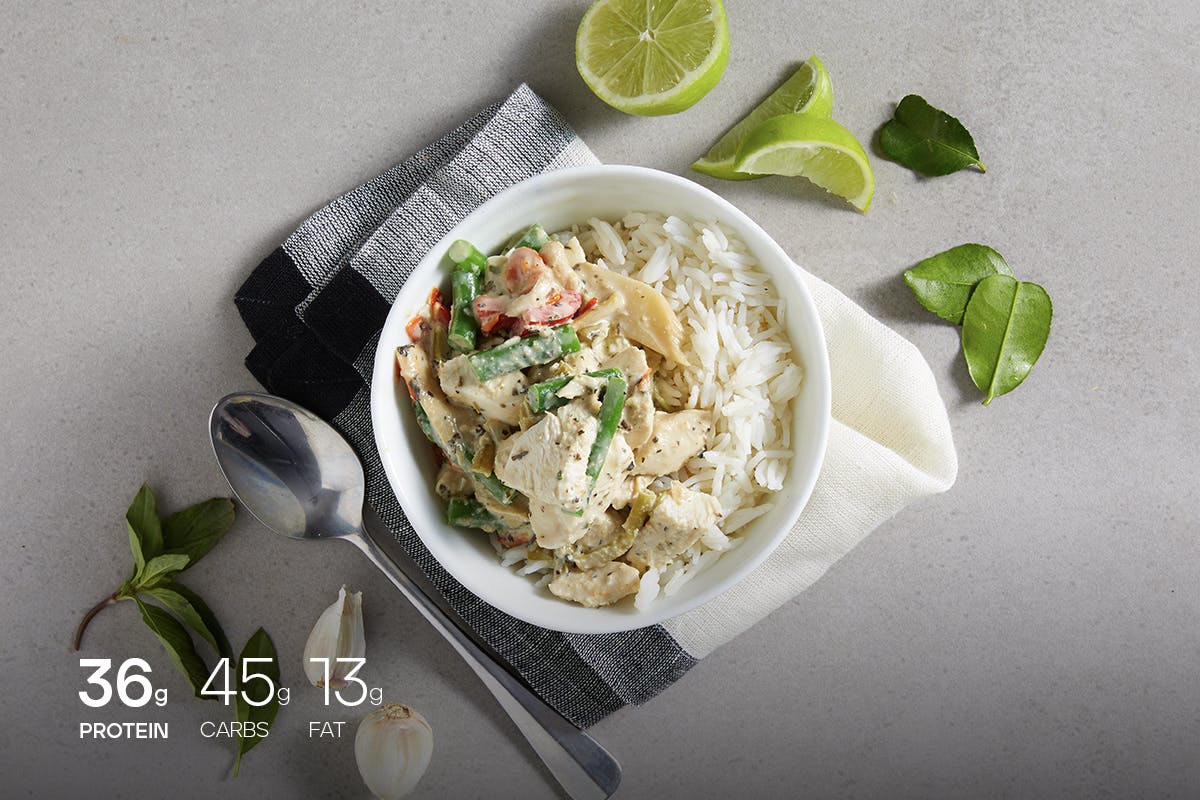My Muscle Chef Thai Green Chicken Curry With Basmati Rice Plated